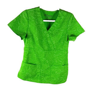 Grey's Anatomy Women's Scrub Top Size Small Green Swirl V Neck Cotton Blend Art